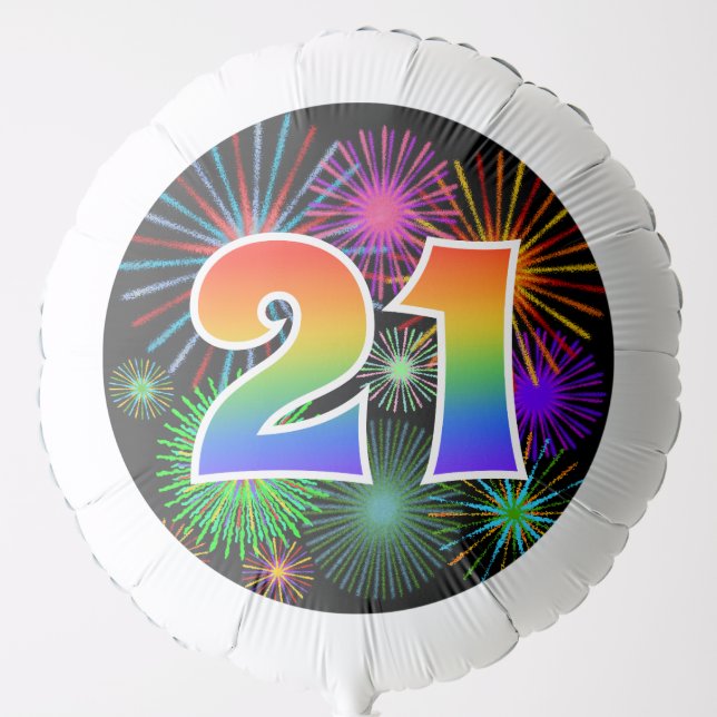 Fun Fireworks + Rainbow Pattern "21" Event # Balloon (Front)