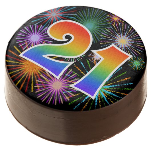 Fun Fireworks, Rainbow Pattern "21" Event # Chocolate Covered Oreo (Angled)