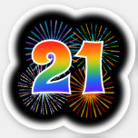 [ Thumbnail: Fun Fireworks + Rainbow Pattern "21" Event # Sticker ]