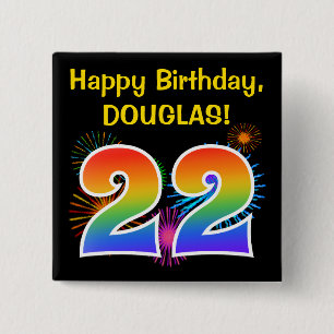 Fun Fireworks + Rainbow Pattern "22" Birthday # Button