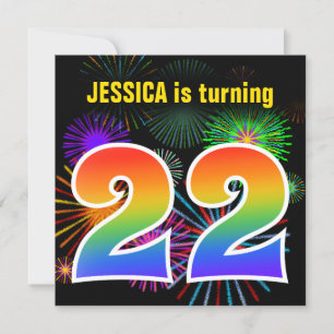 Fun Fireworks + Rainbow Pattern "22" Birthday # Invitation