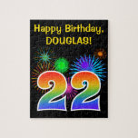[ Thumbnail: Fun Fireworks + Rainbow Pattern "22" Birthday # Jigsaw Puzzle ]