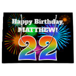 [ Thumbnail: Fun Fireworks + Rainbow Pattern "22" Birthday # Gift Bag ]