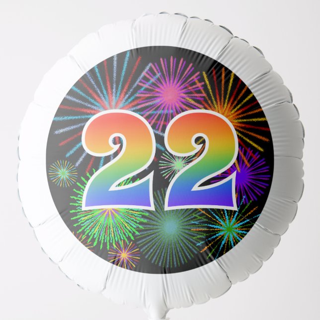 Fun Fireworks + Rainbow Pattern "22" Event # Balloon (Front)