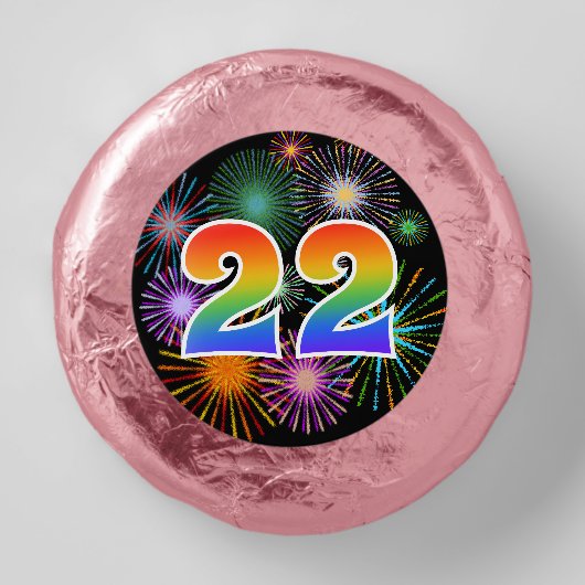 Fun Fireworks, Rainbow Pattern "22" Event # Dipped Oreo Cookie Favors (Front)