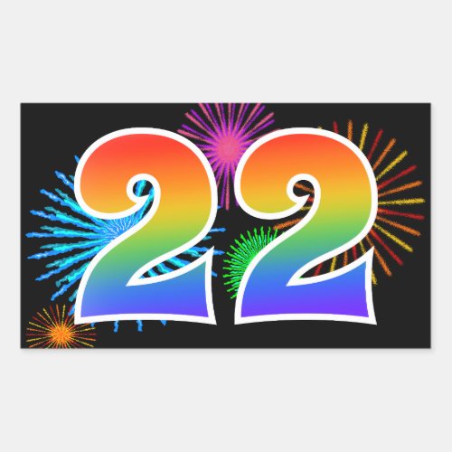 Fun Fireworks  Rainbow Pattern 22 Event Number Rectangular Sticker