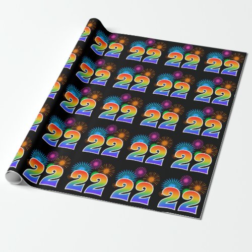 Fun Fireworks  Rainbow Pattern 22 Event Number Wrapping Paper