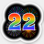 [ Thumbnail: Fun Fireworks + Rainbow Pattern "22" Event # Sticker ]