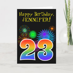 Fun Fireworks + Rainbow Pattern "23" Birthday # Card