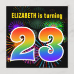 [ Thumbnail: Fun Fireworks + Rainbow Pattern "23" Birthday # Invitation ]