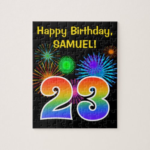 Fun Fireworks  Rainbow Pattern 23 Birthday  Jigsaw Puzzle