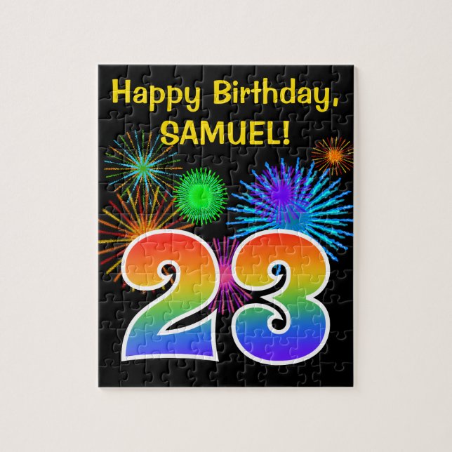 Fun Fireworks + Rainbow Pattern "23" Birthday # Jigsaw Puzzle (Vertical)