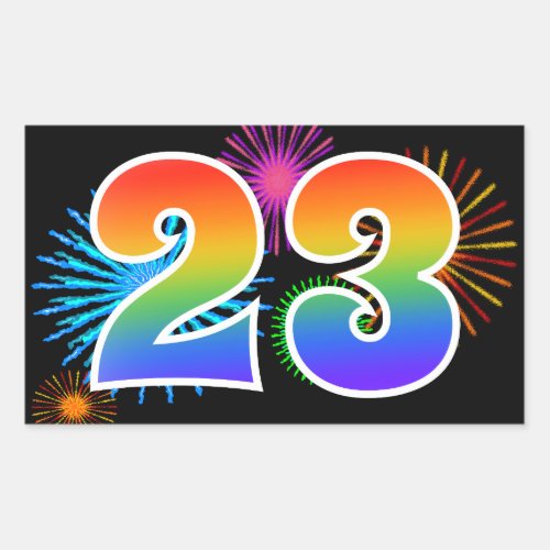 Fun Fireworks  Rainbow Pattern 23 Event Number Rectangular Sticker