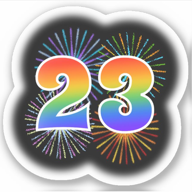 Fun Fireworks + Rainbow Pattern "23" Event # Sticker (Front)