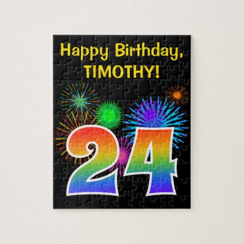 Fun Fireworks  Rainbow Pattern 24 Birthday  Jigsaw Puzzle