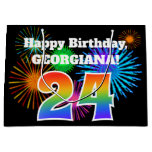[ Thumbnail: Fun Fireworks + Rainbow Pattern "24" Birthday # Gift Bag ]