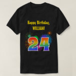 [ Thumbnail: Fun Fireworks + Rainbow Pattern "24" Birthday # T-Shirt ]