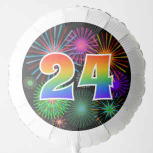 Fun Fireworks + Rainbow Pattern "24" Event # Balloon