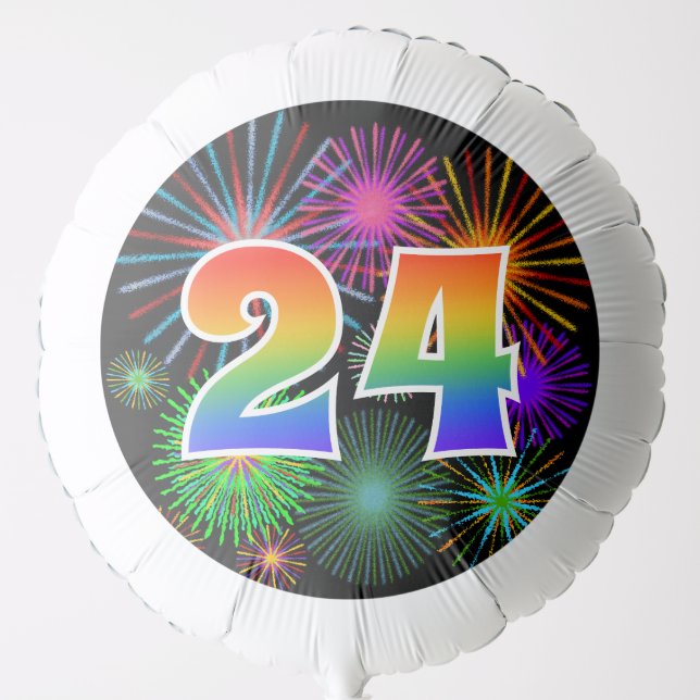 Fun Fireworks + Rainbow Pattern "24" Event # Balloon (Front)