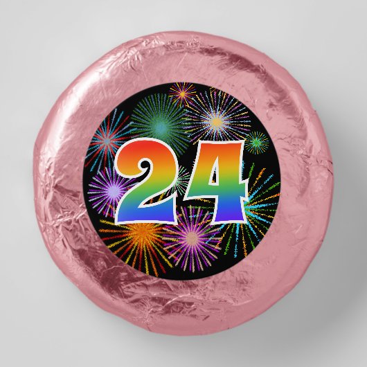 Fun Fireworks, Rainbow Pattern "24" Event # Dipped Oreo Cookie Favors (Front)