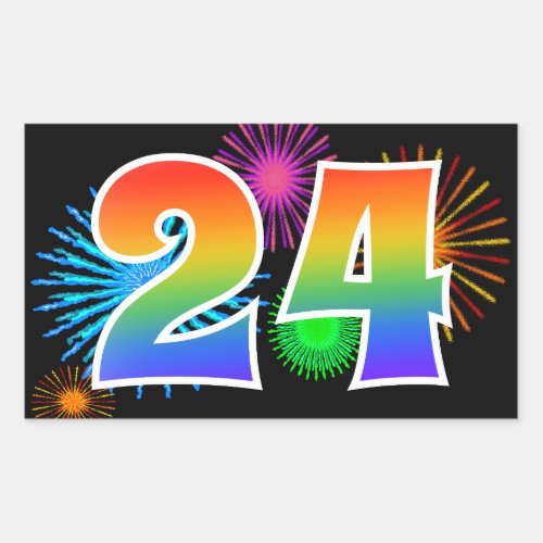 Fun Fireworks  Rainbow Pattern 24 Event Number Rectangular Sticker