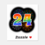 [ Thumbnail: Fun Fireworks + Rainbow Pattern "24" Event # Sticker ]