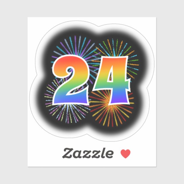 Fun Fireworks + Rainbow Pattern "24" Event # Sticker (Sheet)