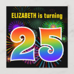[ Thumbnail: Fun Fireworks + Rainbow Pattern "25" Birthday # Invitation ]