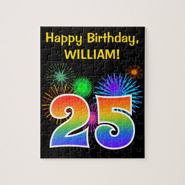 Fun Fireworks + Rainbow Pattern "25" Birthday # Jigsaw Puzzle (Vertical)