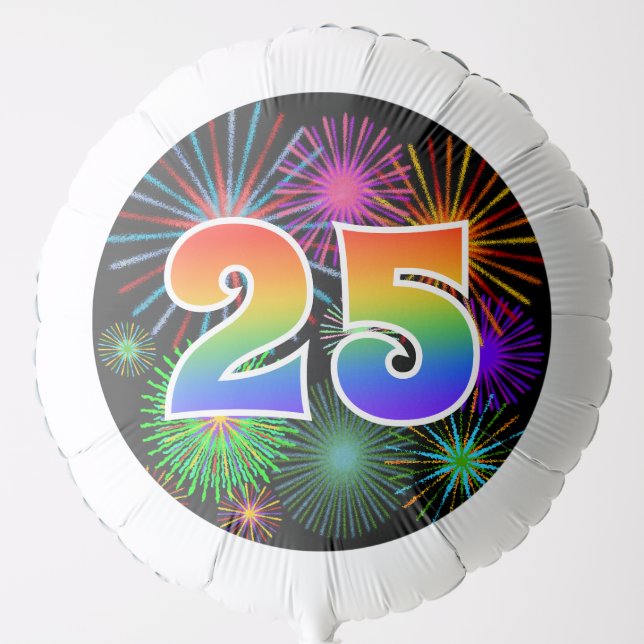 Fun Fireworks + Rainbow Pattern "25" Event # Balloon (Front)