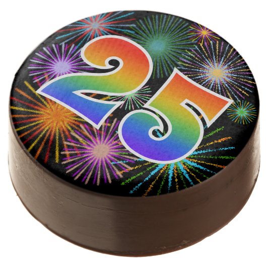 Fun Fireworks, Rainbow Pattern "25" Event # Chocolate Covered Oreo (Angled)