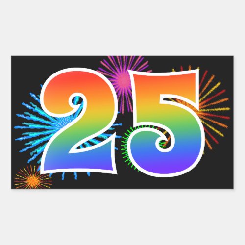 Fun Fireworks  Rainbow Pattern 25 Event Number Rectangular Sticker