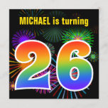 [ Thumbnail: Fun Fireworks + Rainbow Pattern "26" Birthday # Invitation ]