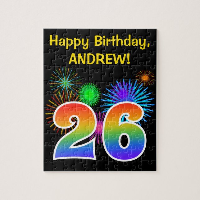 Fun Fireworks + Rainbow Pattern "26" Birthday # Jigsaw Puzzle (Vertical)