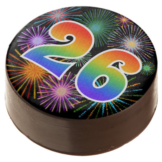 Fun Fireworks, Rainbow Pattern "26" Event # Chocolate Covered Oreo (Angled)
