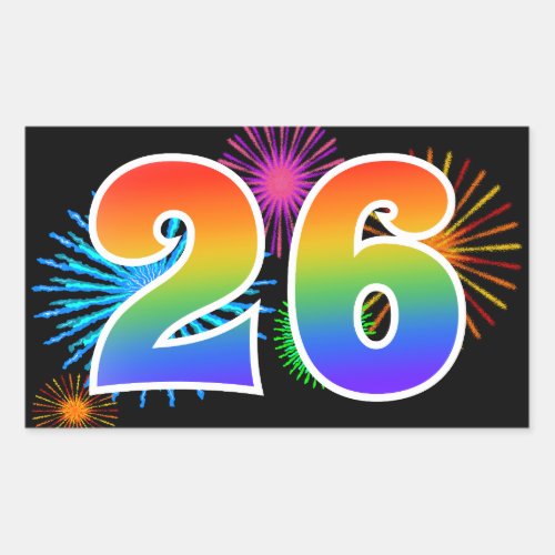 Fun Fireworks  Rainbow Pattern 26 Event Number Rectangular Sticker