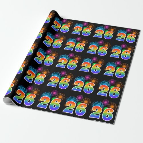 Fun Fireworks  Rainbow Pattern 26 Event Number Wrapping Paper