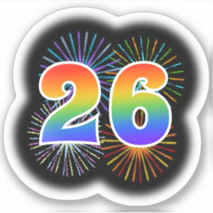 Fun Fireworks + Rainbow Pattern "26" Event # Sticker