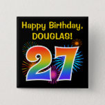 [ Thumbnail: Fun Fireworks + Rainbow Pattern "27" Birthday # Button ]