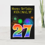 [ Thumbnail: Fun Fireworks + Rainbow Pattern "27" Birthday # Card ]