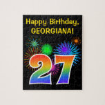 [ Thumbnail: Fun Fireworks + Rainbow Pattern "27" Birthday # Jigsaw Puzzle ]
