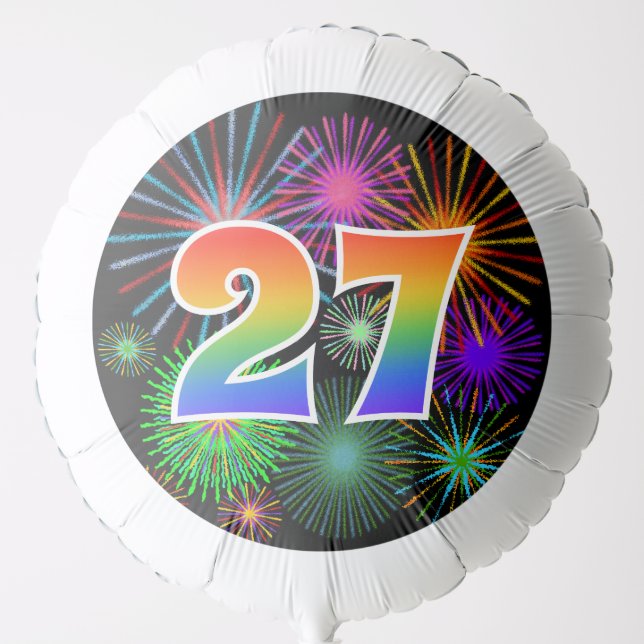 Fun Fireworks + Rainbow Pattern "27" Event # Balloon (Front)