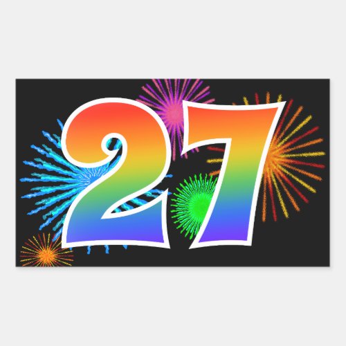 Fun Fireworks  Rainbow Pattern 27 Event Number Rectangular Sticker
