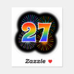 [ Thumbnail: Fun Fireworks + Rainbow Pattern "27" Event # Sticker ]