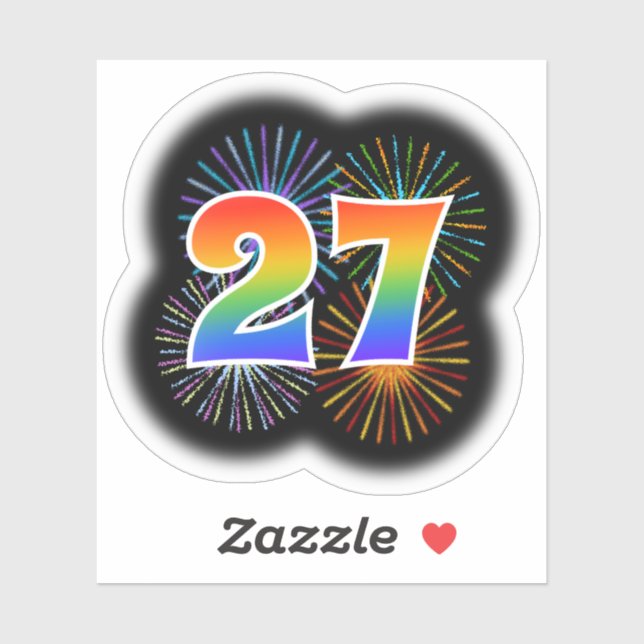 Fun Fireworks + Rainbow Pattern "27" Event # Sticker (Sheet)