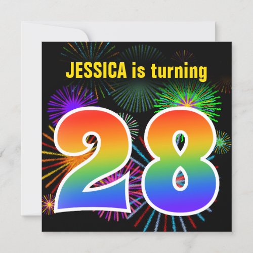 Fun Fireworks  Rainbow Pattern 28 Birthday  Invitation