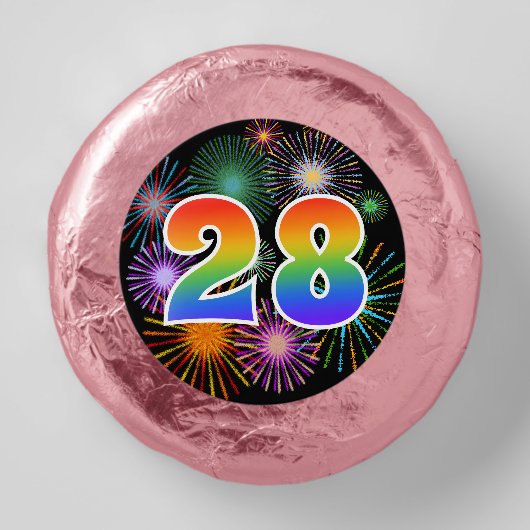 Fun Fireworks, Rainbow Pattern "28" Event # Dipped Oreo Cookie Favors (Front)