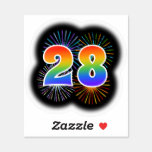 [ Thumbnail: Fun Fireworks + Rainbow Pattern "28" Event # Sticker ]