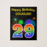 [ Thumbnail: Fun Fireworks + Rainbow Pattern "29" Birthday # Jigsaw Puzzle ]