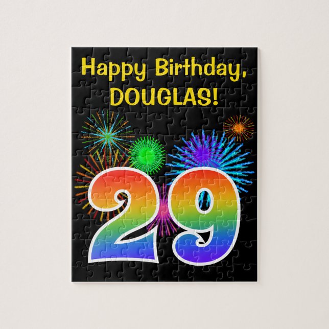 Fun Fireworks + Rainbow Pattern "29" Birthday # Jigsaw Puzzle (Vertical)